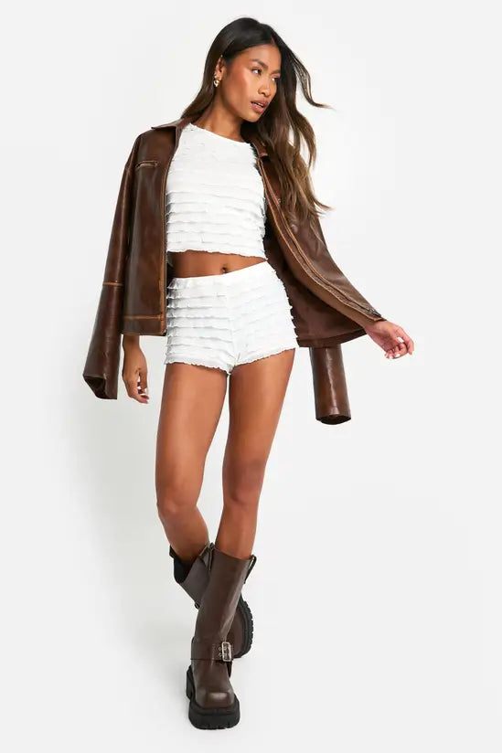boohoo Ruffle Cap Sleeve Top And Ruffle Booty Short