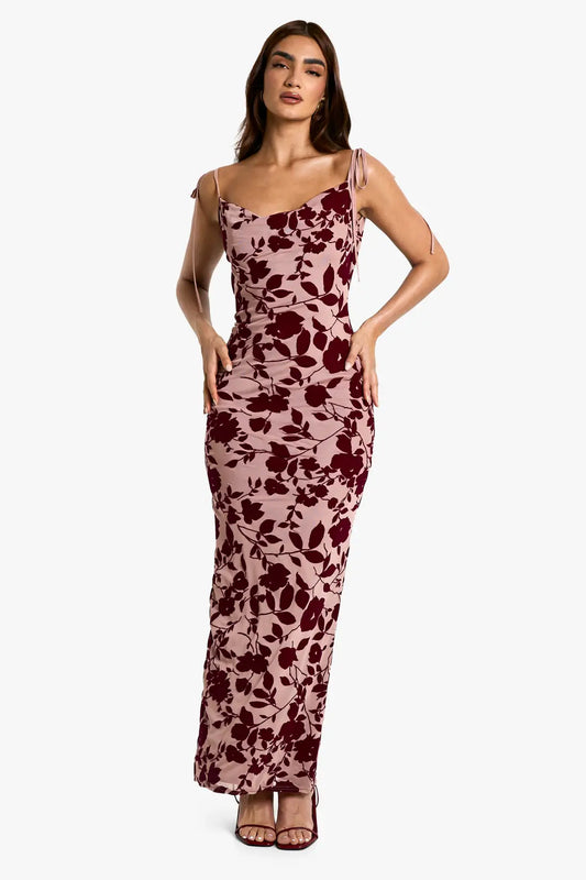 boohoo Devore Floral Cowl Neck Maxi Dress