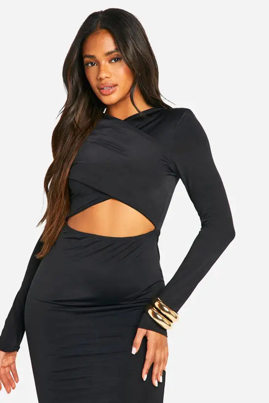 Boohoo - shoulder pad cross over cut out slinky maxi dress