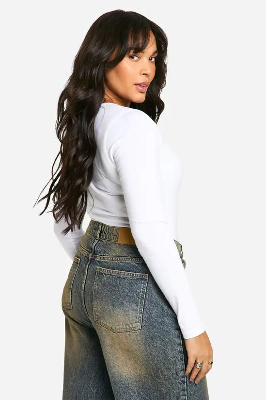 boohoo Boohoo Basics Plus Cotton Square Neck Long Sleeve Bodysuit