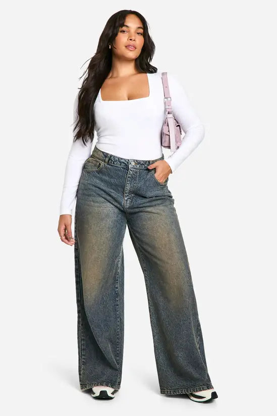 boohoo Boohoo Basics Plus Cotton Square Neck Long Sleeve Bodysuit