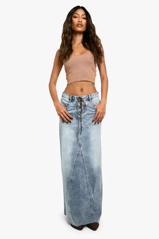 boohoo Lace up Detail Maxi Skirt