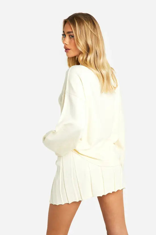 boohoo Knitted Fold Over Waist Pleated Mini Skirt