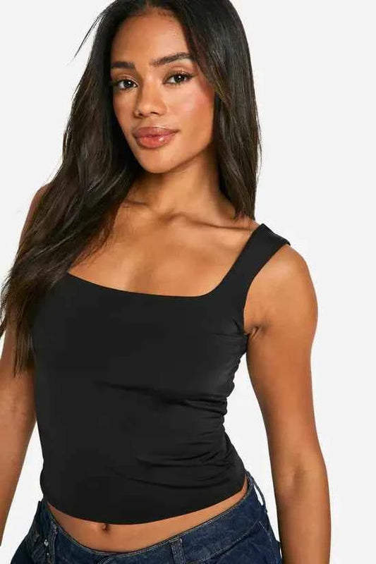 boohoo Double Layer Slinky Square Neck Crop top