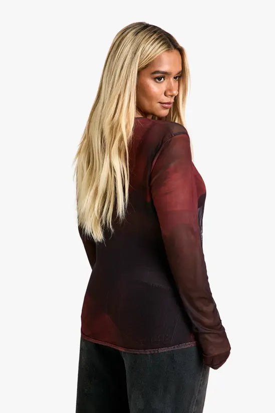 boohoo Plus Mesh Long Sleeve Top
