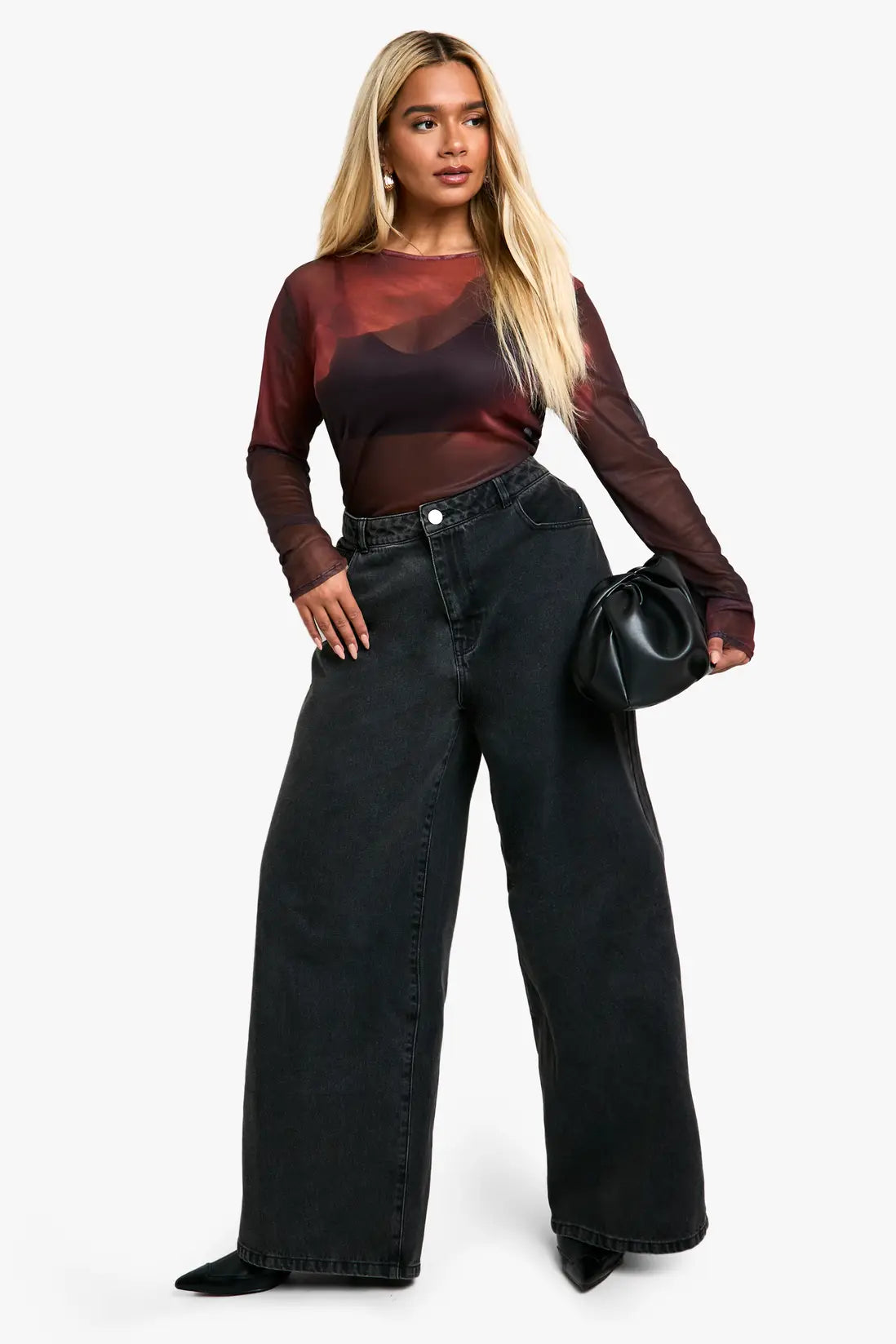 boohoo Plus Mesh Long Sleeve Top