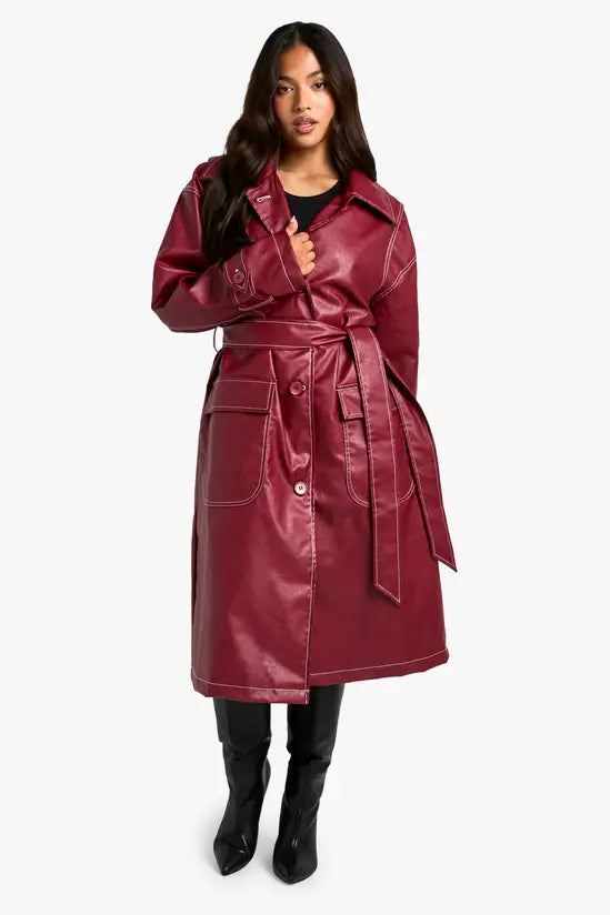boohoo Petite Contrast Stitch Trench Coat