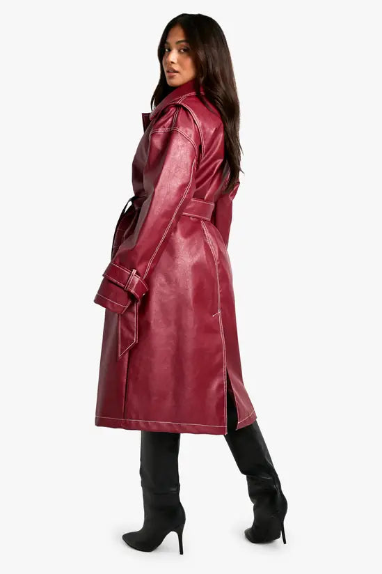 boohoo Petite Contrast Stitch Trench Coat