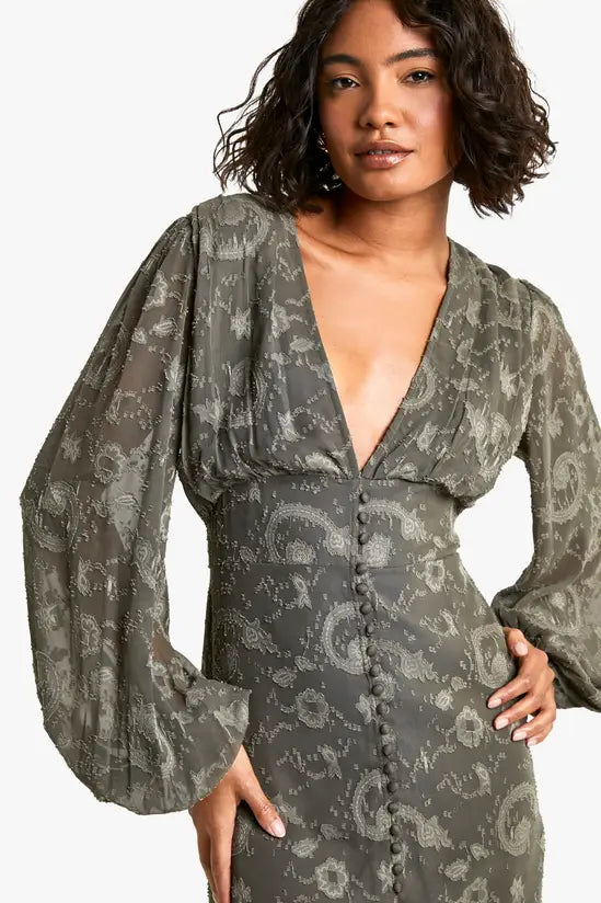Boohoo - Tall Paisley Burnout Volume Sleeve Mini Dress