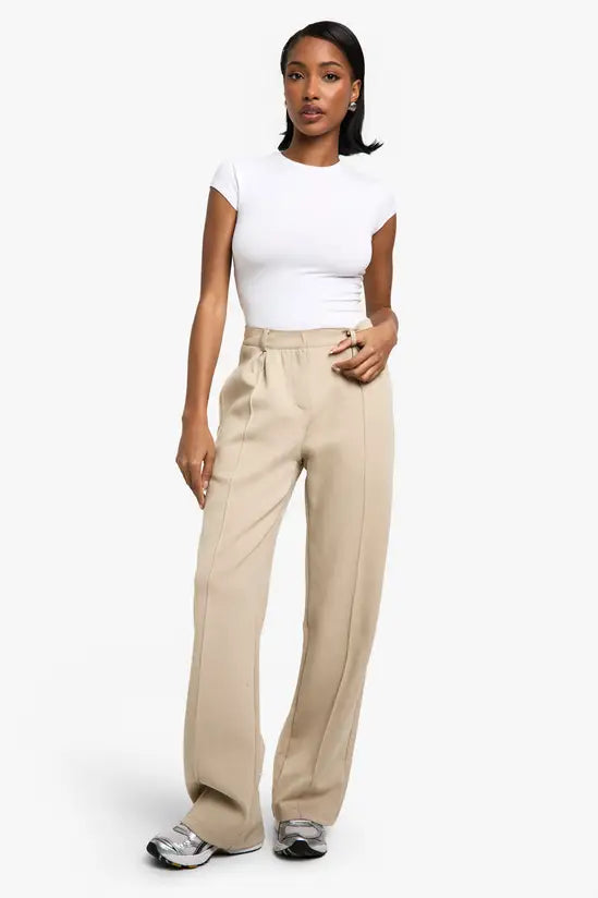 boohoo Premium Supersoft Interlock Tailored Straight Leg Trouser