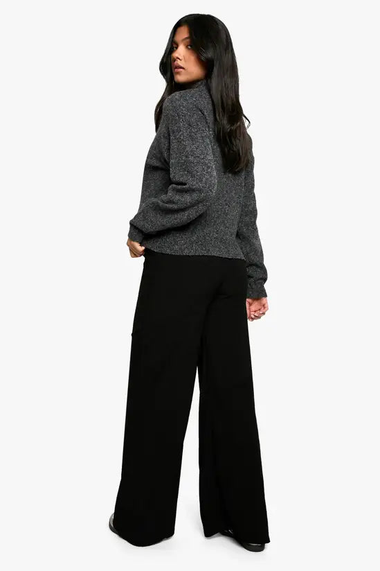 boohoo Maternity Textured Elasticated Waist Drawstring Wide Leg Trouser