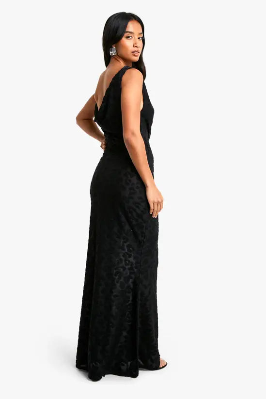 boohoo Petite Leopard Flock Cowl Slip Dress