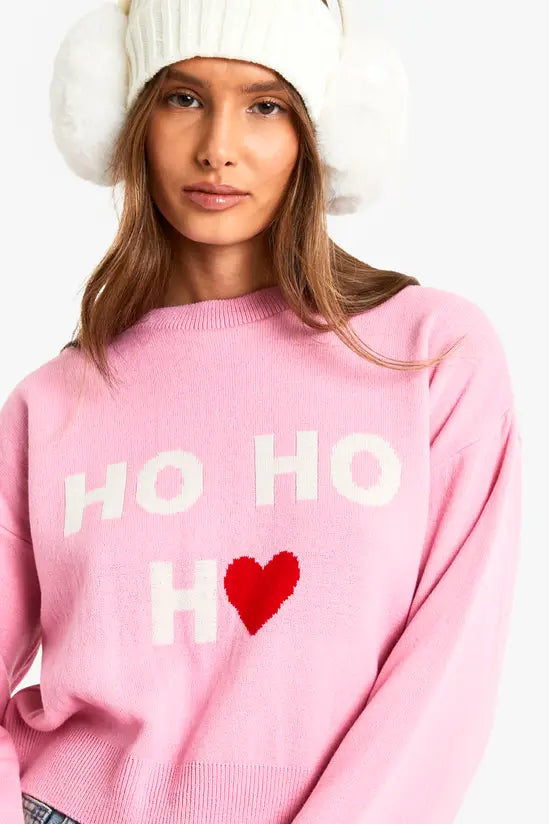 boohoo Ho Ho Ho Crop Christmas Jumper