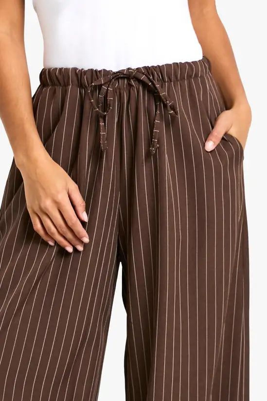 boohoo Petite Drawstring Stripe Wide Leg Trousers