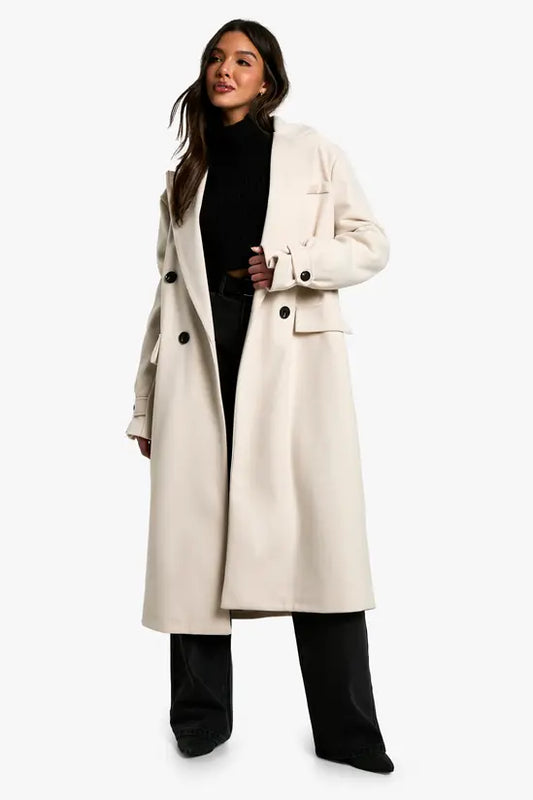 boohoo Oversized Cuff Detail Wool Look Coat