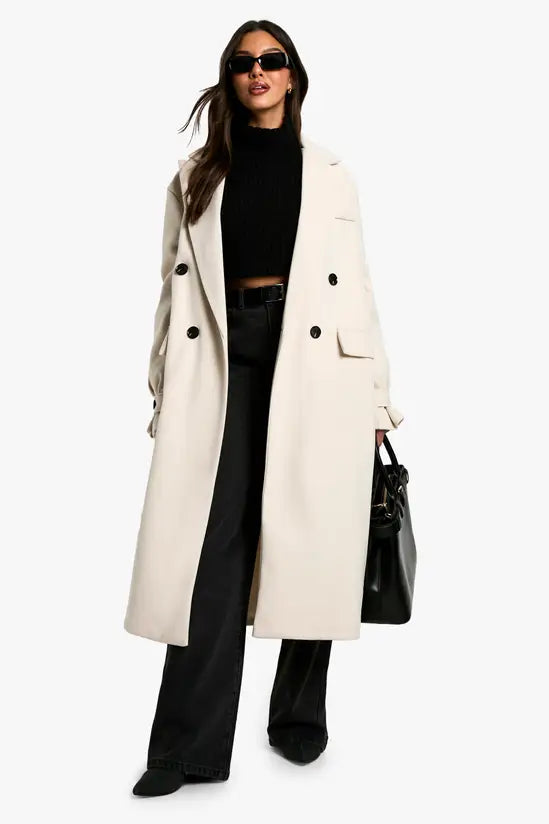 boohoo Oversized Cuff Detail Wool Look Coat