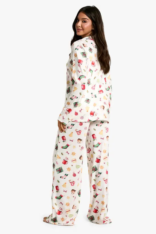 boohoo Christmas Mixed Print Long Sleeve Shirt