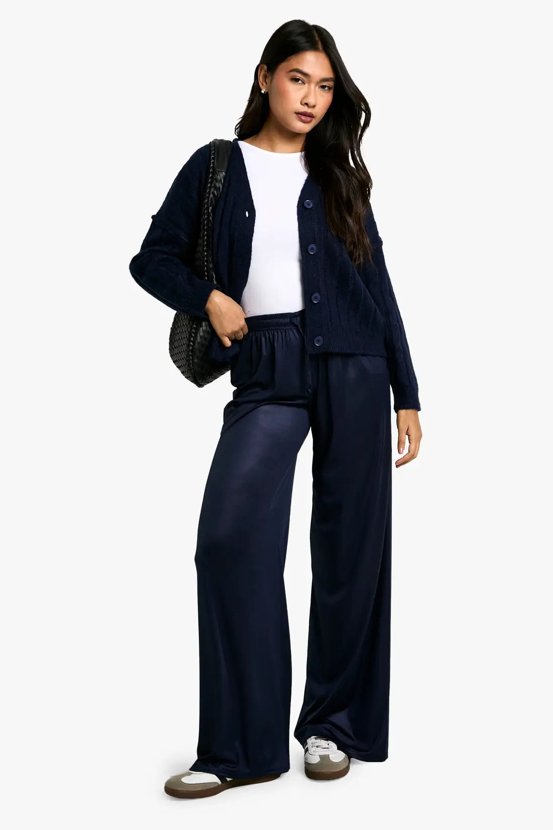 boohoo Jersey Satin Drawstring Wide Leg Trouser