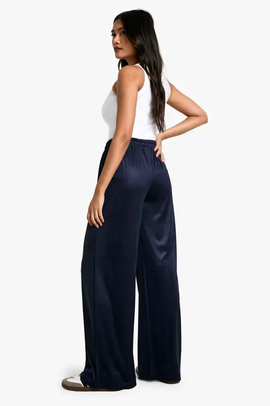 boohoo Jersey Satin Drawstring Wide Leg Trouser