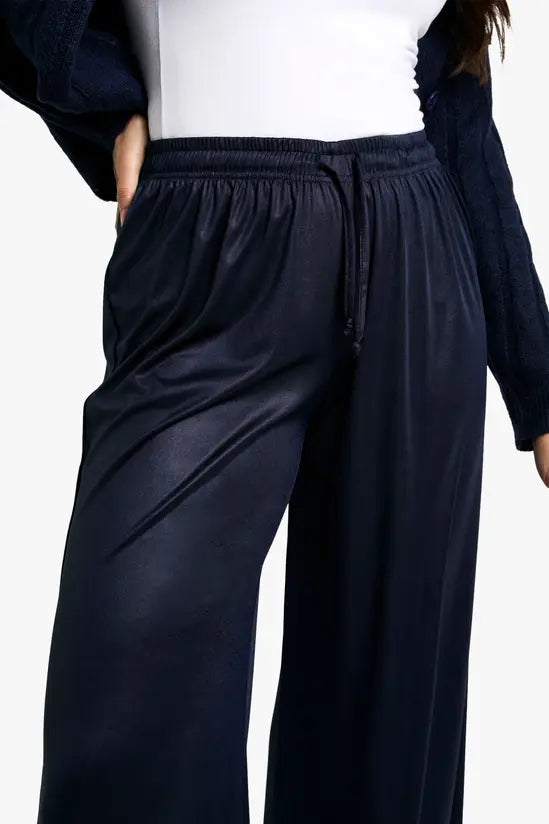 boohoo Jersey Satin Drawstring Wide Leg Trouser