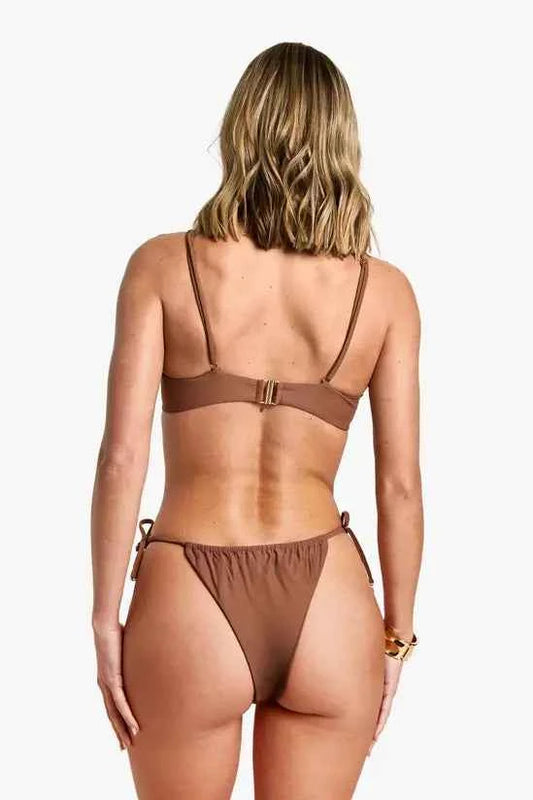 Boohoo Feather Charm Trim Tie Side Bikini Bottoms