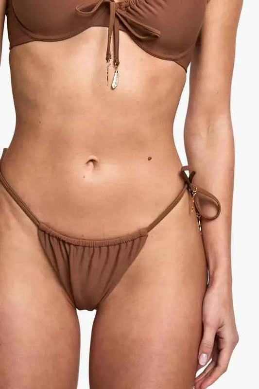 Boohoo Feather Charm Trim Tie Side Bikini Bottoms