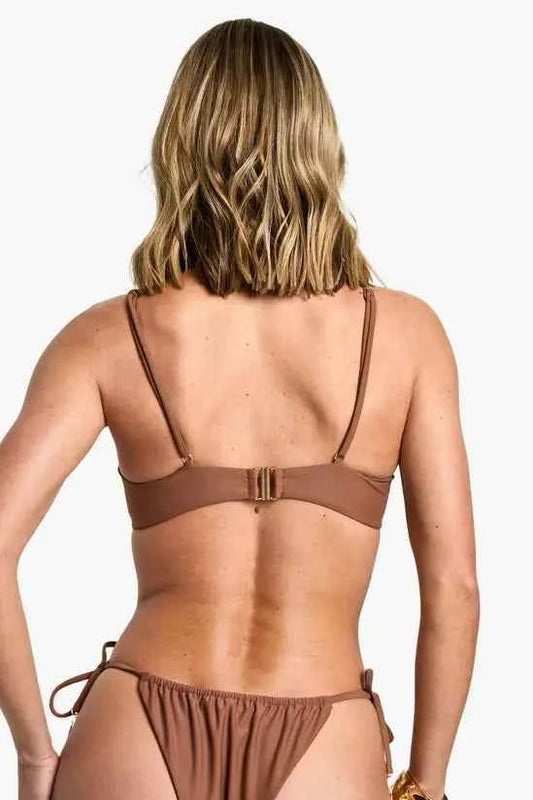 Boohoo Feather Charm Trim Tie Front Underwired Bikini Top