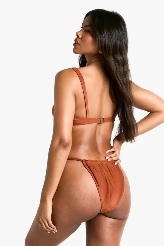 boohoo Resin Stone Trim Underwired Bikini Top & Tanga Bikini Bottoms Set
