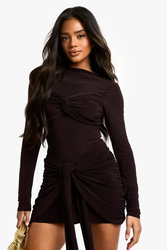boohoo Ruched Twist Detail Mini Dress