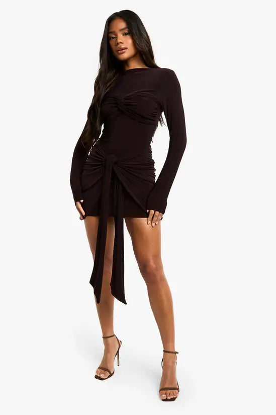 boohoo Ruched Twist Detail Mini Dress