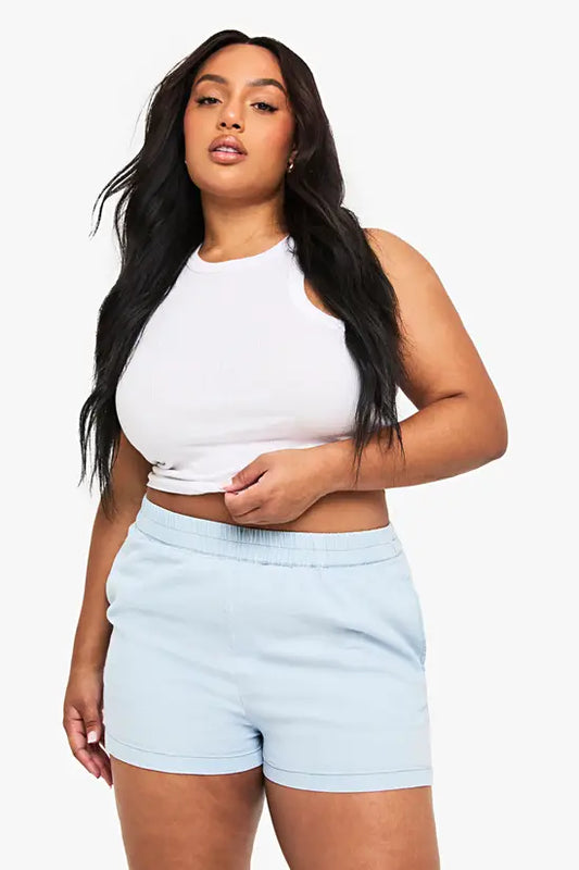 Booohoo - Plus Chambray Elasticated Waist Short