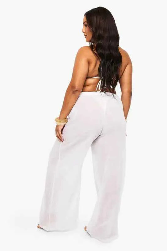 boohoo Shell Trim Wide Leg Beach Trousers