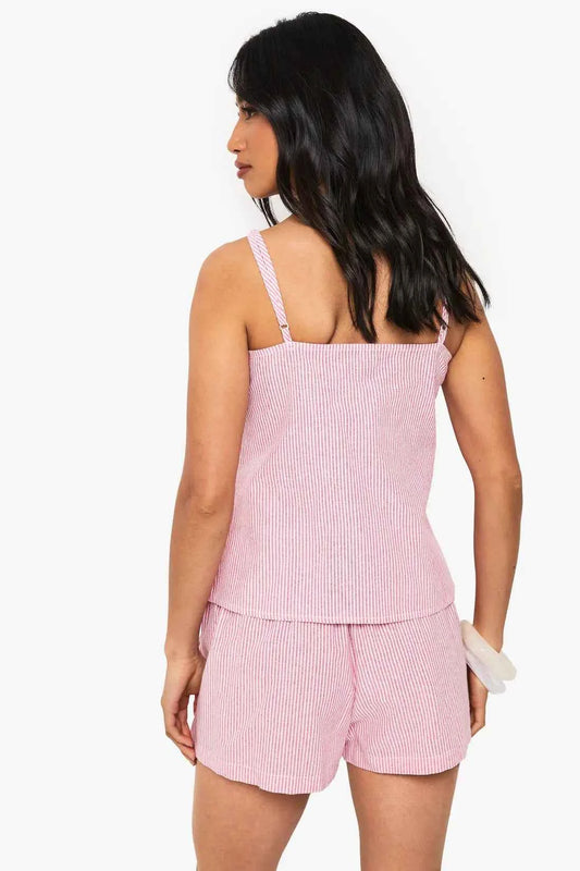 Boohoo Petite Pinstripe Halter Neck Tie Short Co Ord SET