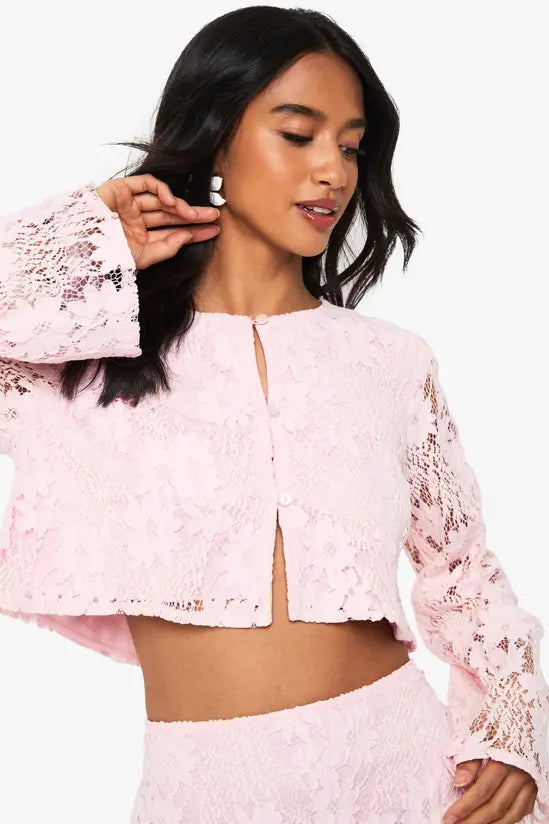 Boohoo - Petite Crochet Long Sleeve pink