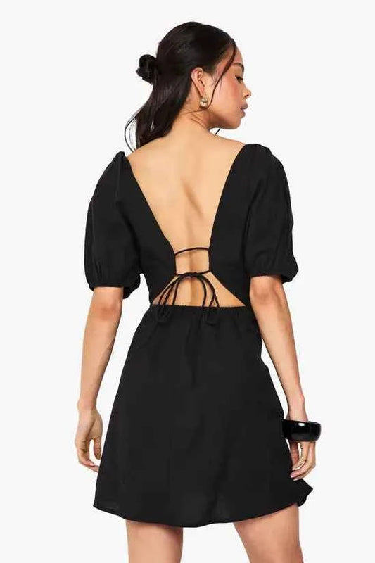 Boohoo Linen Tie Back Mini Dress