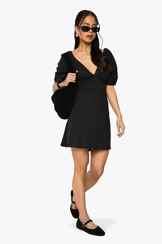 Boohoo Linen Tie Back Mini Dress