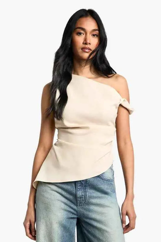 Boohoo Woven Draped Asymmetric Top