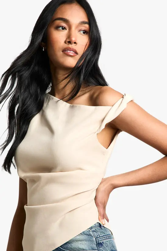 Boohoo Woven Draped Asymmetric Top