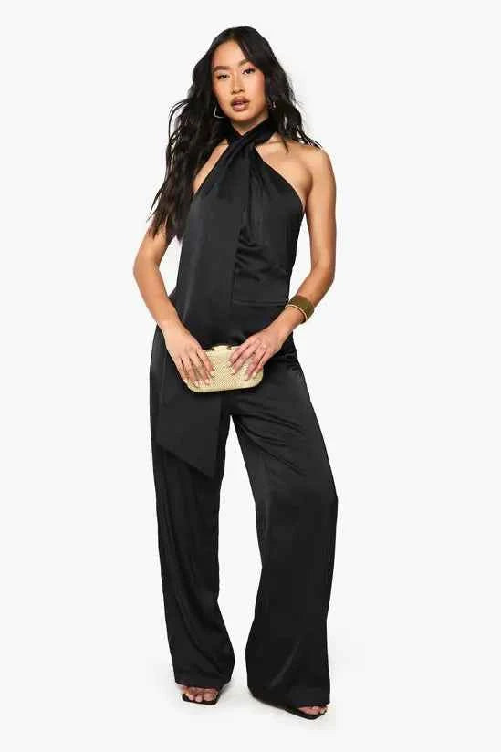 boohoo Satin Scarf Detail Jumpsuit
