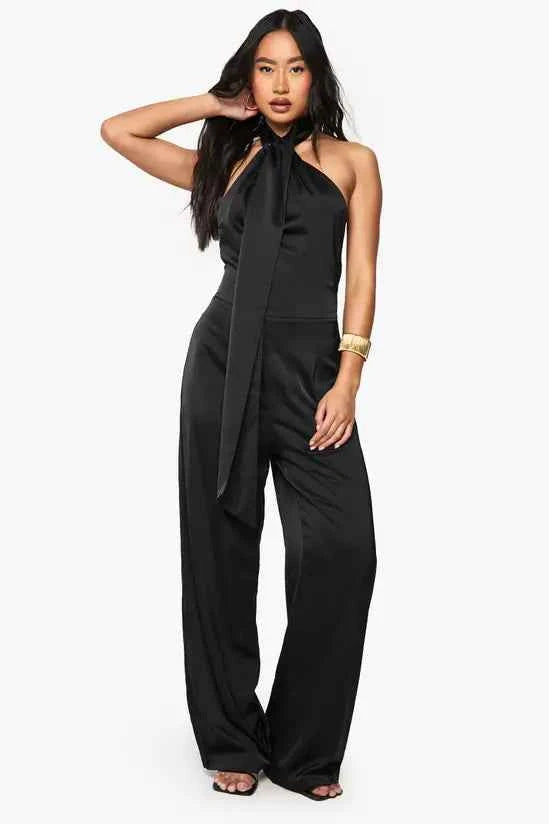 boohoo Satin Scarf Detail Jumpsuit