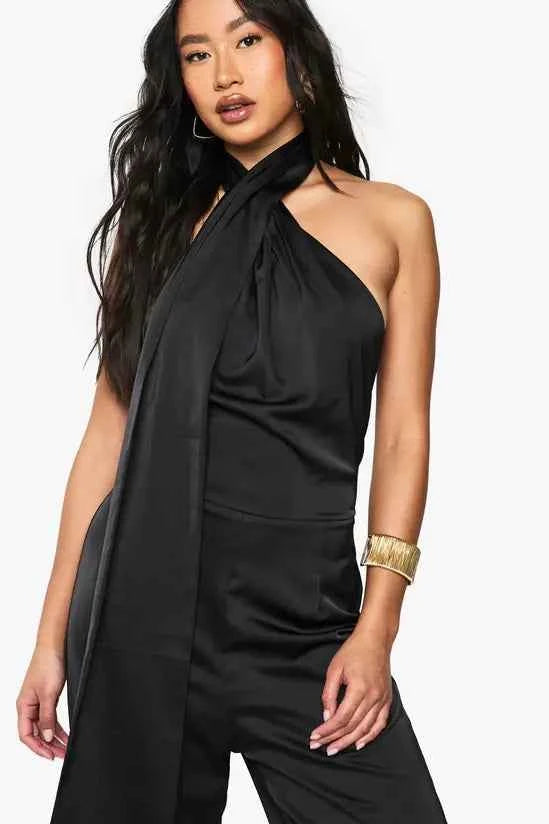 boohoo Satin Scarf Detail Jumpsuit