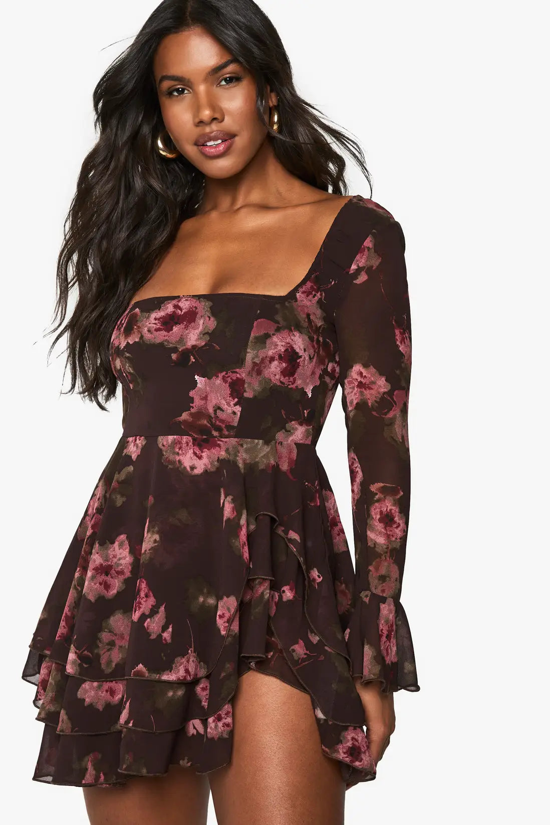 boohoo Floral Chiffon Skater Dress