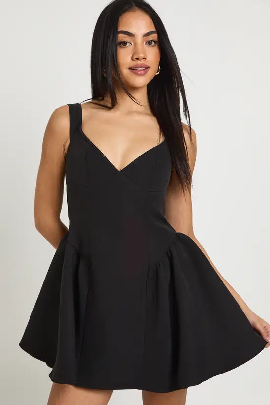 boohoo Bardot Structured Volume Skater Mini Dress