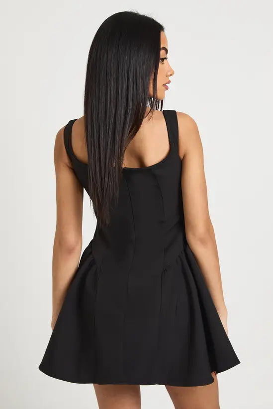 boohoo Bardot Structured Volume Skater Mini Dress