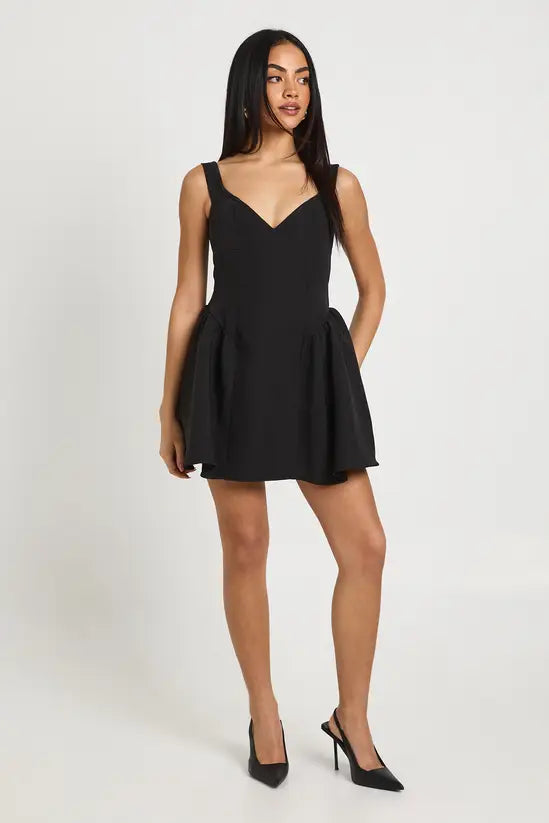 boohoo Bardot Structured Volume Skater Mini Dress