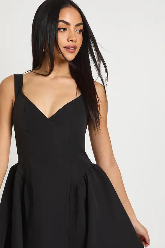 boohoo Bardot Structured Volume Skater Mini Dress