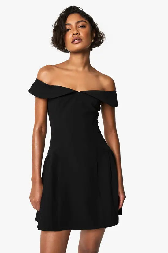 boohoo Tall Bardot Foldover Skater Dress