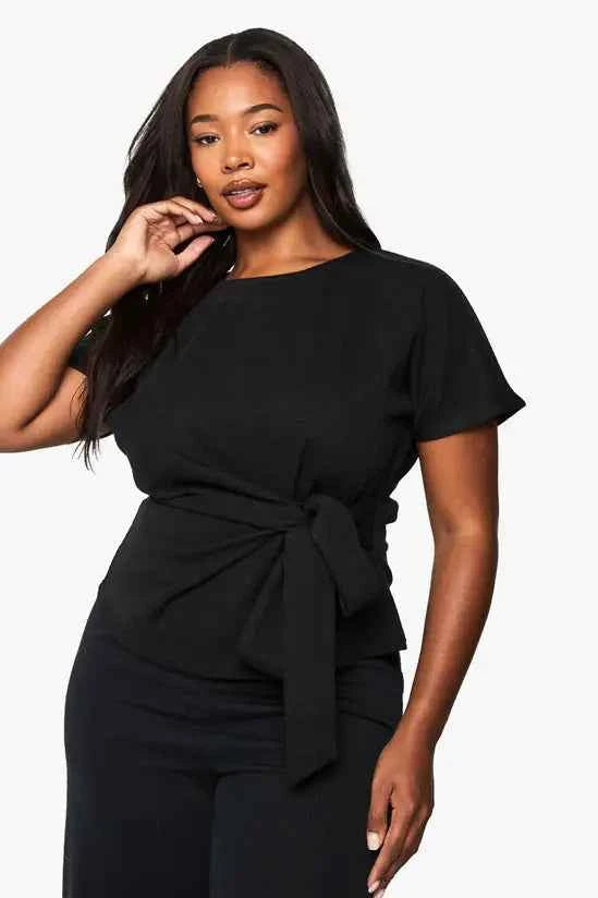 boohoo Plus Knitted Drape Detail Short Sleeve Top
