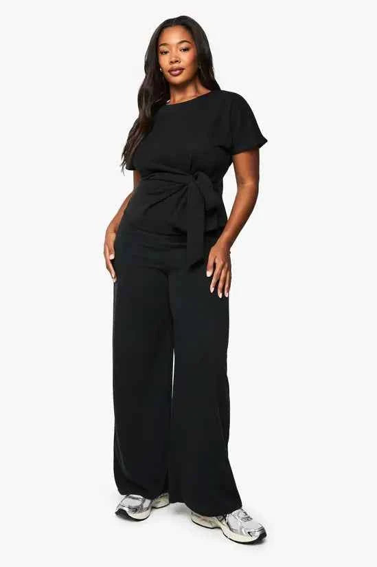 boohoo Plus Knitted Drape Detail Short Sleeve Top