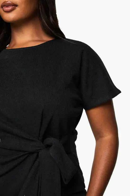 boohoo Plus Knitted Drape Detail Short Sleeve Top